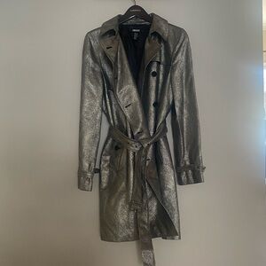 DKNY trench coat silver gunmetal metallic tweed pure glam vintage y2k